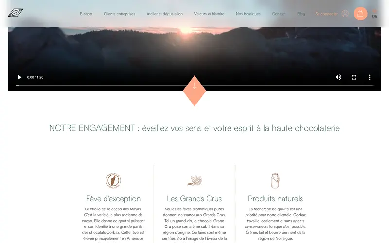 Section du site d'origine du chocolatier