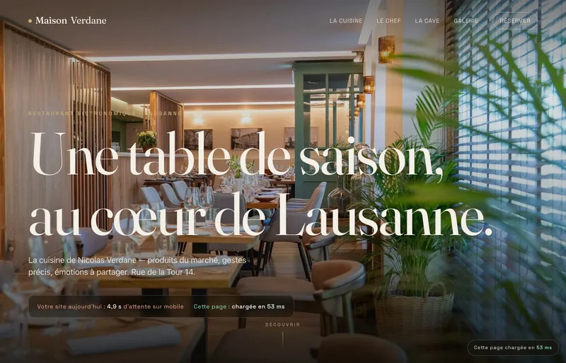 Page d'accueil du site reconstruit du restaurant gastronomique